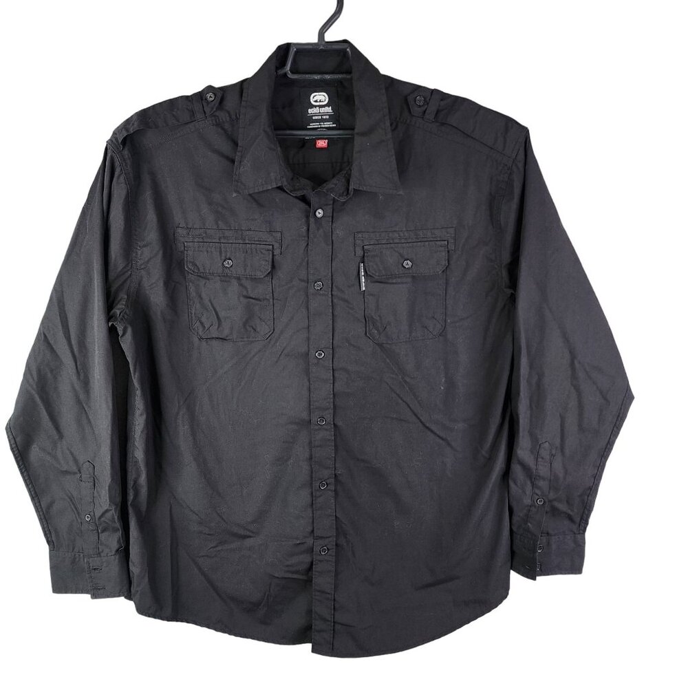 Mens Black Ecko Unltd Shirt Long Sleeve Button-Up Front Pockets Size 2XL